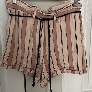 High Waist Striped Women's Shorts - Pink and Black